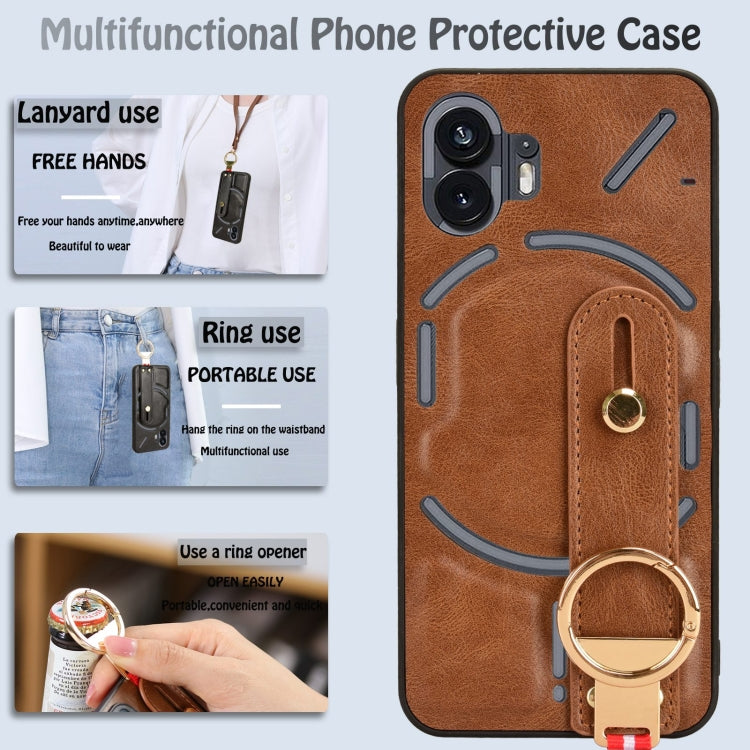For Nothing Phone 2 Wristband Leather Back Phone Case(Brown) - Nothing Cases by buy2fix | Online Shopping UK | buy2fix