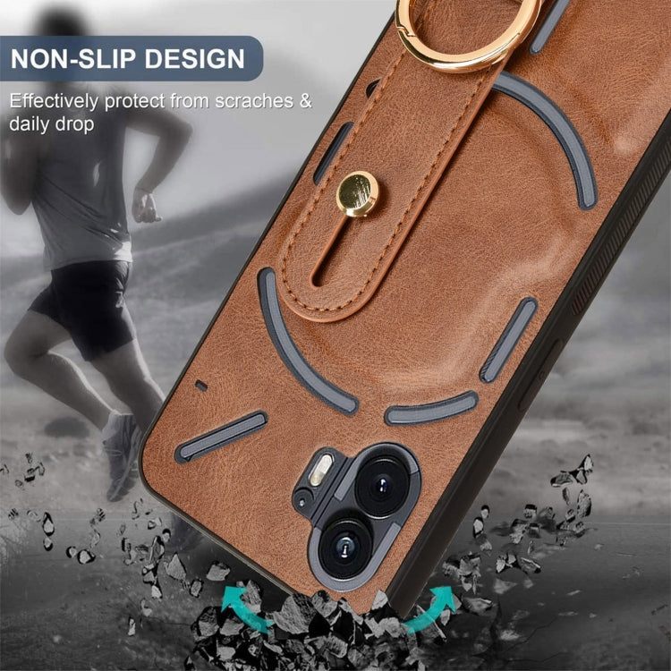 For Nothing Phone 2 Wristband Leather Back Phone Case(Brown) - Nothing Cases by buy2fix | Online Shopping UK | buy2fix