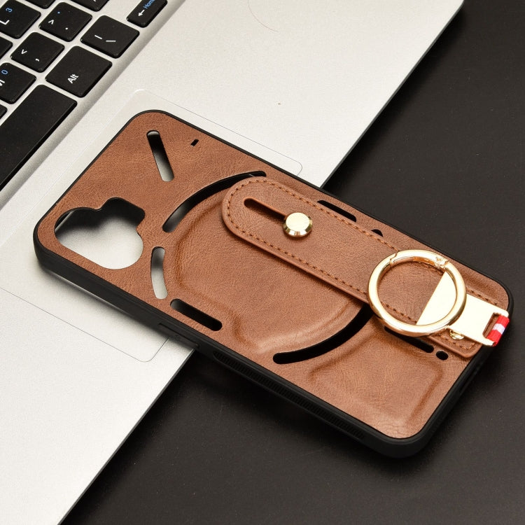 For Nothing Phone 2 Wristband Leather Back Phone Case(Brown) - Nothing Cases by buy2fix | Online Shopping UK | buy2fix