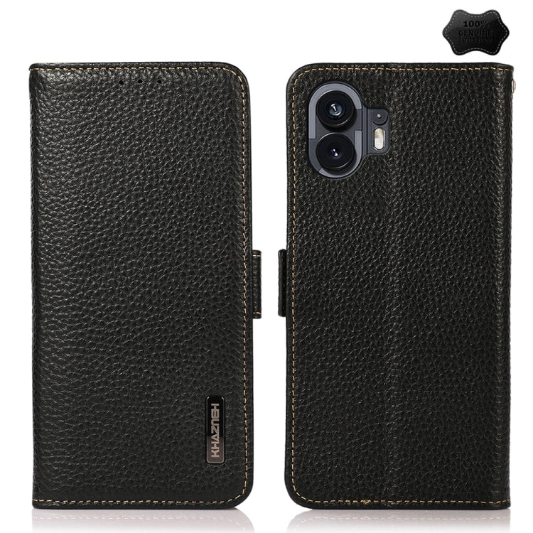 For Nothing Phone 2 KHAZNEH Side-Magnetic Litchi Genuine Leather RFID Phone Case(Black) - Nothing Cases by buy2fix | Online Shopping UK | buy2fix
