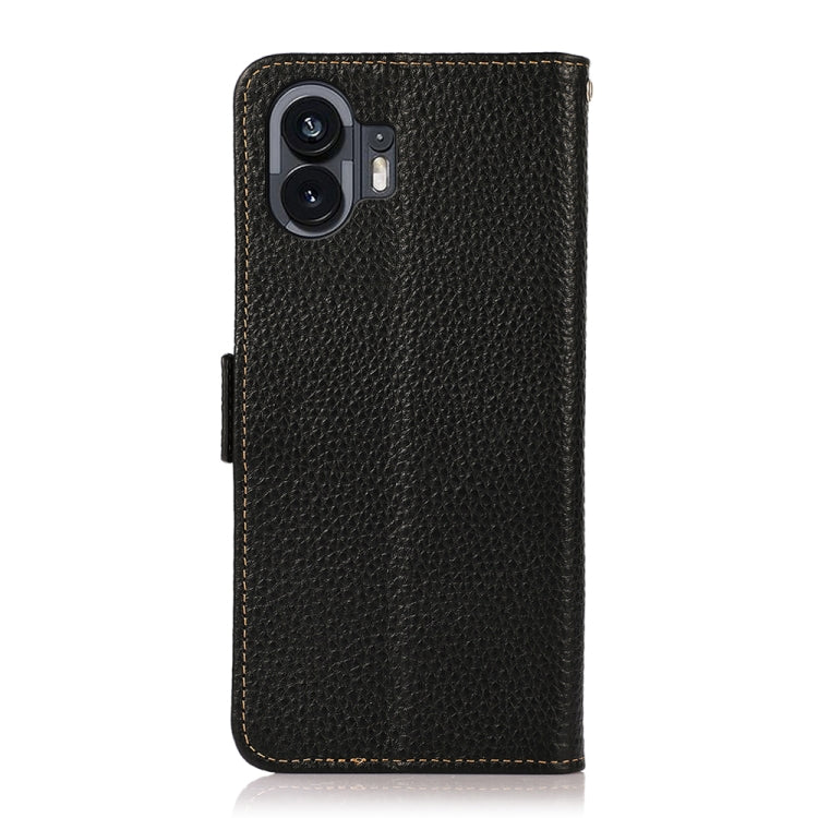 For Nothing Phone 2 KHAZNEH Side-Magnetic Litchi Genuine Leather RFID Phone Case(Black) - Nothing Cases by buy2fix | Online Shopping UK | buy2fix