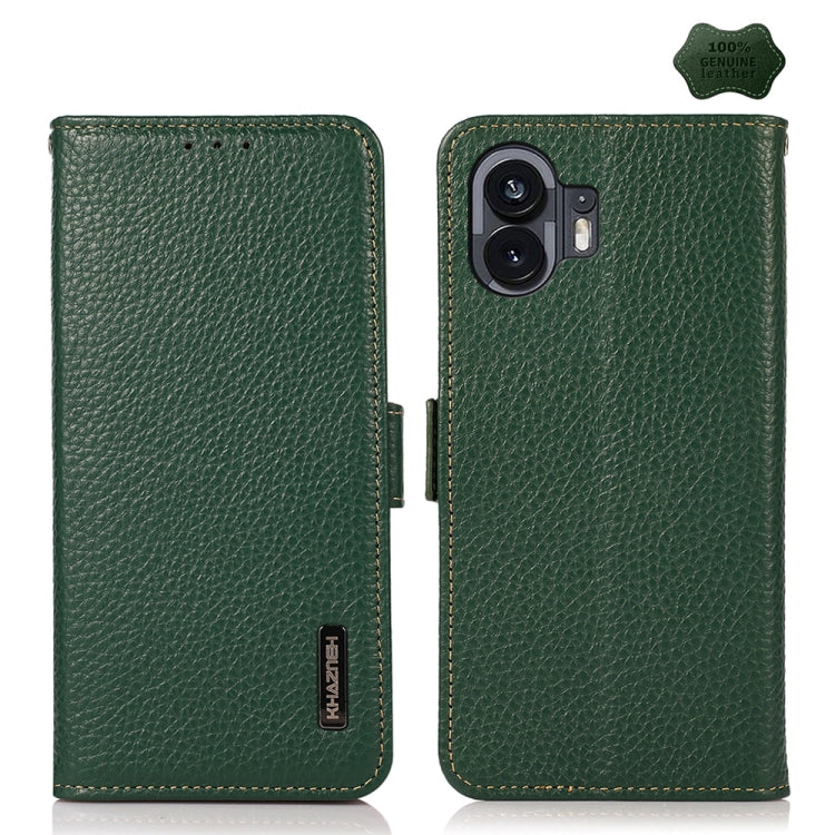 For Nothing Phone 2 KHAZNEH Side-Magnetic Litchi Genuine Leather RFID Phone Case(Green) - Nothing Cases by buy2fix | Online Shopping UK | buy2fix