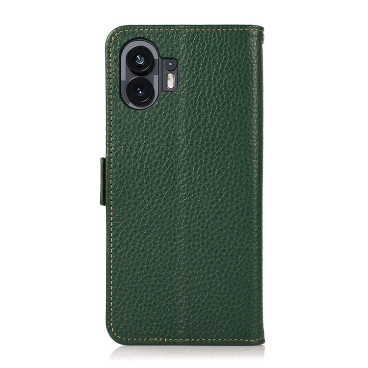 For Nothing Phone 2 KHAZNEH Side-Magnetic Litchi Genuine Leather RFID Phone Case(Green) - Nothing Cases by buy2fix | Online Shopping UK | buy2fix
