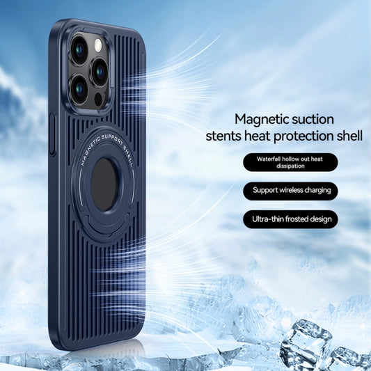 For iPhone 15 Pro Max Cooling MagSafe Magnetic Ring Holder Phone Case(Blue) - iPhone 15 Pro Max Cases by buy2fix | Online Shopping UK | buy2fix