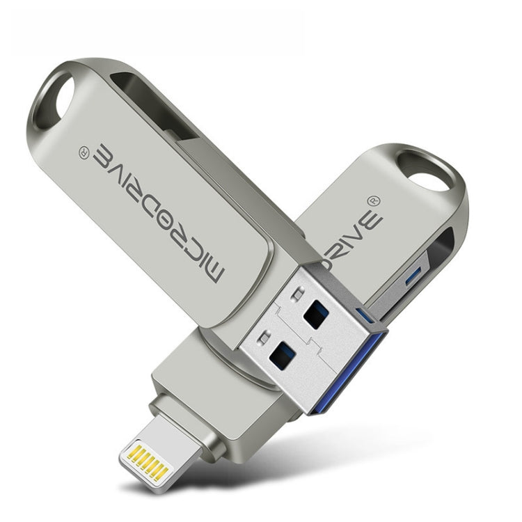 MicroDrive 2 In 1 8 Pin + USB 2.0 Portable Metal USB Flash Disk, Capacity:16GB(Silver) - USB Flash Drives by MICRODRIVE | Online Shopping UK | buy2fix