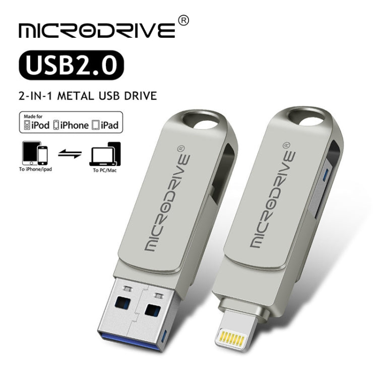 MicroDrive 2 In 1 8 Pin + USB 2.0 Portable Metal USB Flash Disk, Capacity:16GB(Silver) - USB Flash Drives by MICRODRIVE | Online Shopping UK | buy2fix
