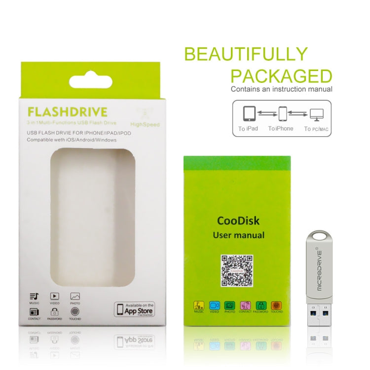 MicroDrive 2 In 1 8 Pin + USB 2.0 Portable Metal USB Flash Disk, Capacity:16GB(Silver) - USB Flash Drives by MICRODRIVE | Online Shopping UK | buy2fix
