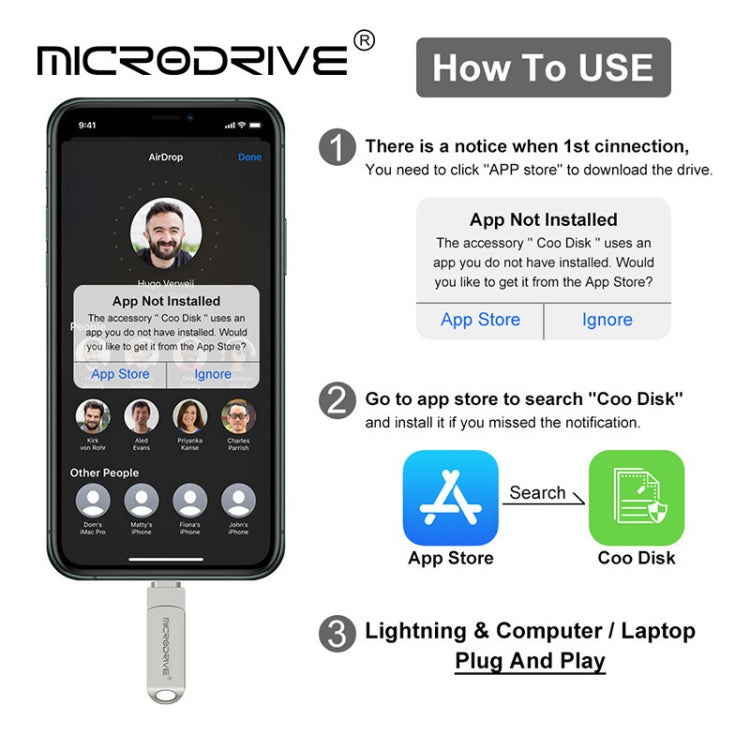 MicroDrive 2 In 1 8 Pin + USB 2.0 Portable Metal USB Flash Disk, Capacity:16GB(Silver) - USB Flash Drives by MICRODRIVE | Online Shopping UK | buy2fix