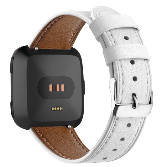 For Fitbit Versa 2 / Fitbit Versa / Fitbit Versa Lite Leather Watch Band with Round Tail Buckle(White) - Watch Bands by buy2fix | Online Shopping UK | buy2fix