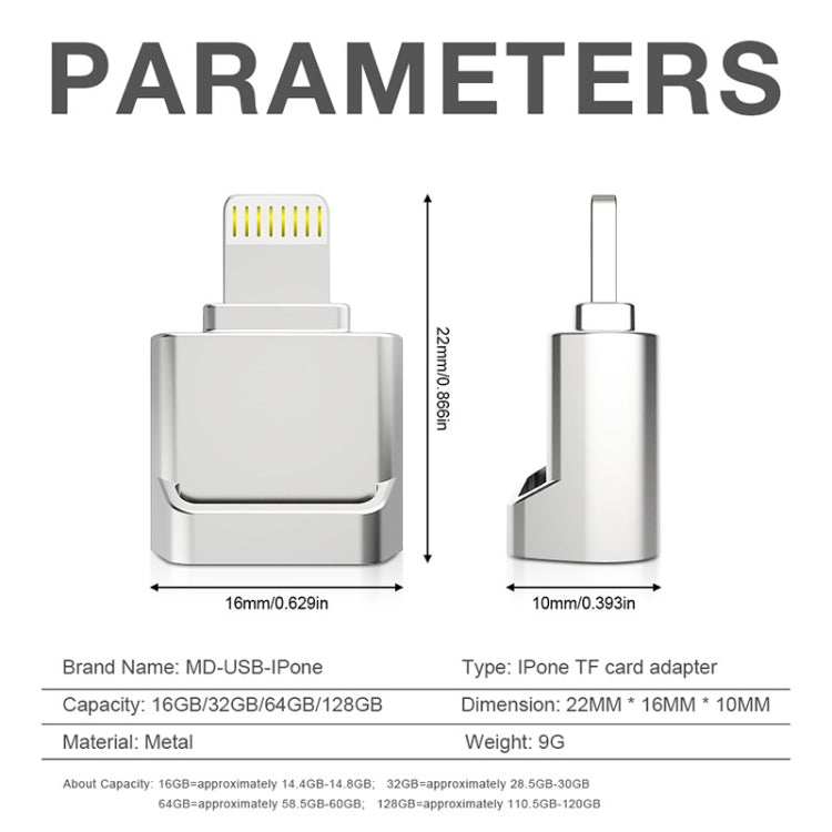 MicroDrive 8pin To TF Card Adapter Mini iPhone & iPad TF Card Reader, Capacity:16GB(Silver) - by MICRODRIVE | Online Shopping UK | buy2fix