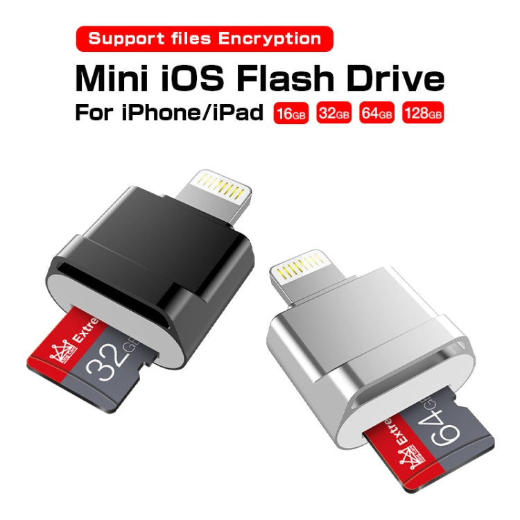 MicroDrive 8pin To TF Card Adapter Mini iPhone & iPad TF Card Reader, Capacity:128GB(Black) by MICRODRIVE