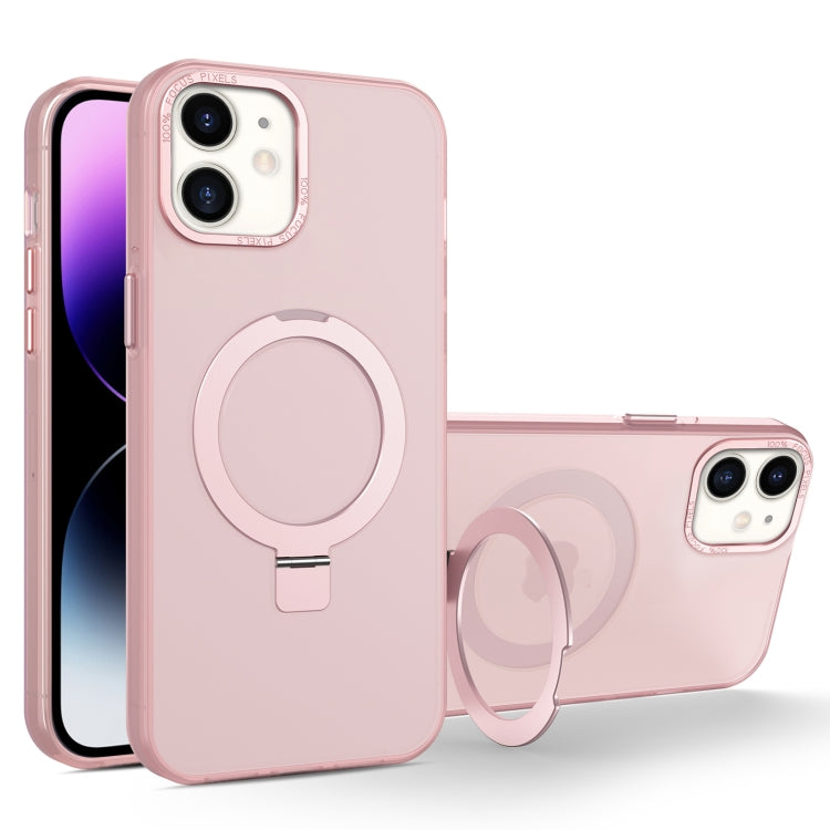 For iPhone 12 / 12 Pro MagSafe Metal Holder Frosted Translucent Phone Case(Pink) - iPhone 12 / 12 Pro Cases by buy2fix | Online Shopping UK | buy2fix