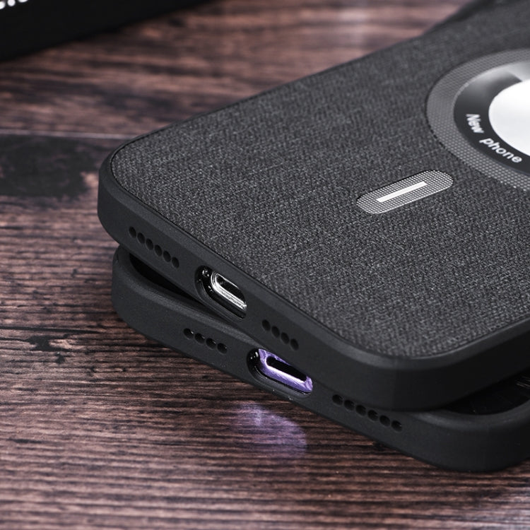 For iPhone 15 Cloth Texture MagSafe Magnetic PU Phone Case(Black) - iPhone 15 Cases by buy2fix | Online Shopping UK | buy2fix