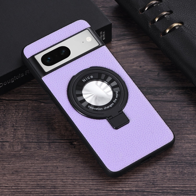 For Google Pixel 7 Litchi Texture MagSafe Magnetic Ring Phone Case(Purple) - Google Cases by buy2fix | Online Shopping UK | buy2fix