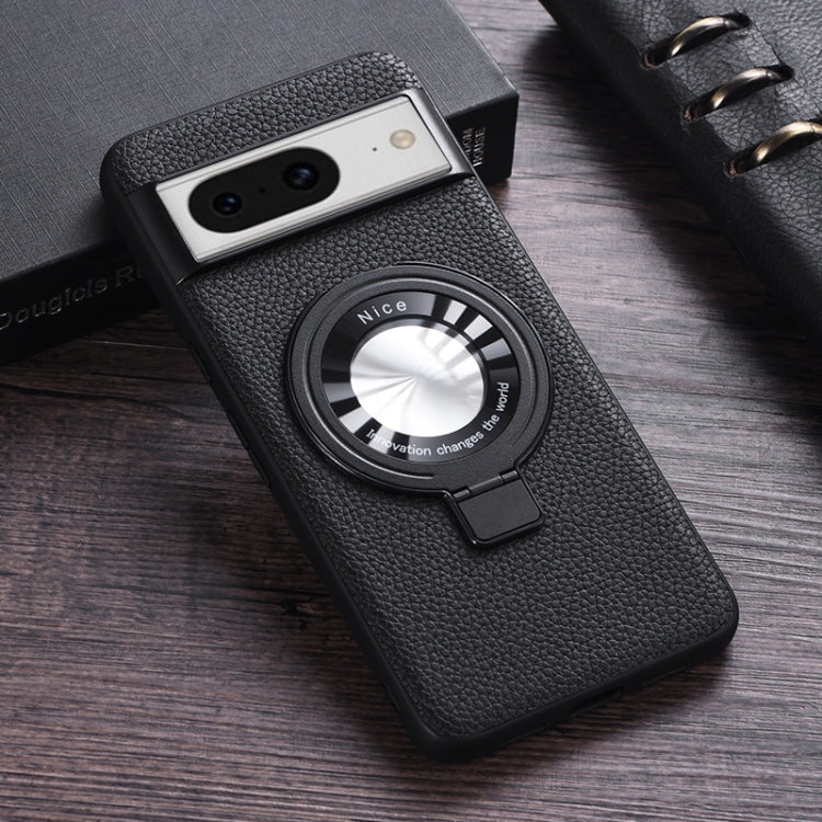 For Google Pixel 8 Litchi Texture MagSafe Magnetic Ring Phone Case(Black) - Google Cases by buy2fix | Online Shopping UK | buy2fix