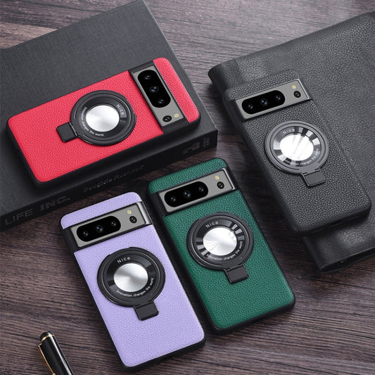 For Google Pixel 8 Litchi Texture MagSafe Magnetic Ring Phone Case(Black) by buy2fix