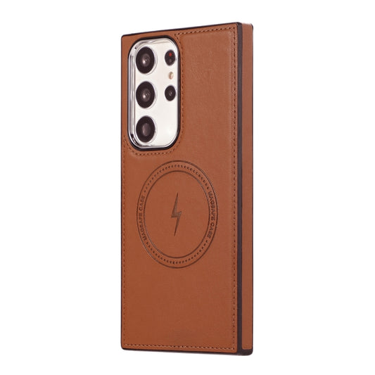 For Samsung Galaxy S22 Ultra 5G Side Leather Magsafe Phone Case(Brown) by buy2fix