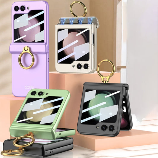 For Samsung Galaxy Z Flip5 GKK Integrated Magnetic Hinge Phone Case with Ring Holder(White) by GKK