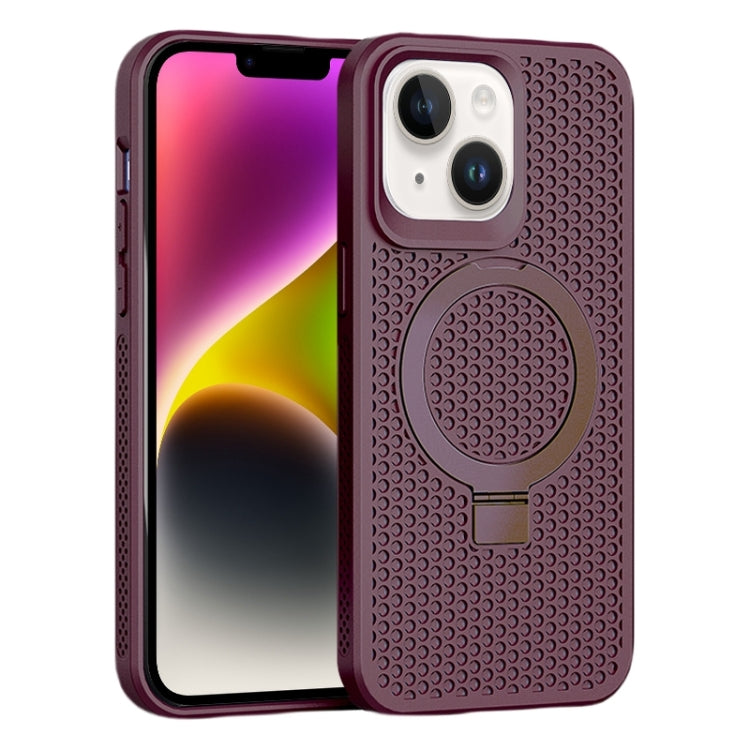 For iPhone 15 Plus Skin Feel PC+TPU Cooling Magnetic Magsafe Phone Case with Stand(Wine Red) - iPhone 15 Plus Cases by buy2fix | Online Shopping UK | buy2fix