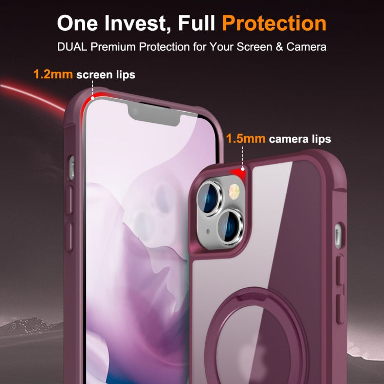 For iPhone 15 Plus MagSafe Magnetic Rotating Holder Phone Case(Wine Red) by buy2fix