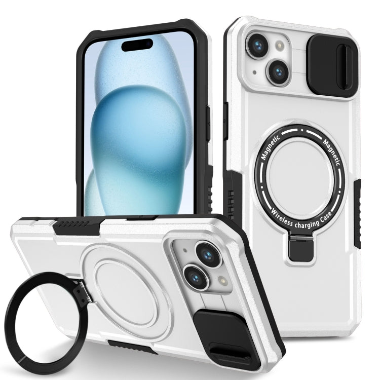 For iPhone 15 Sliding Camshield MagSafe Holder TPU Hybrid PC Phone Case(Black White) - iPhone 15 Cases by buy2fix | Online Shopping UK | buy2fix
