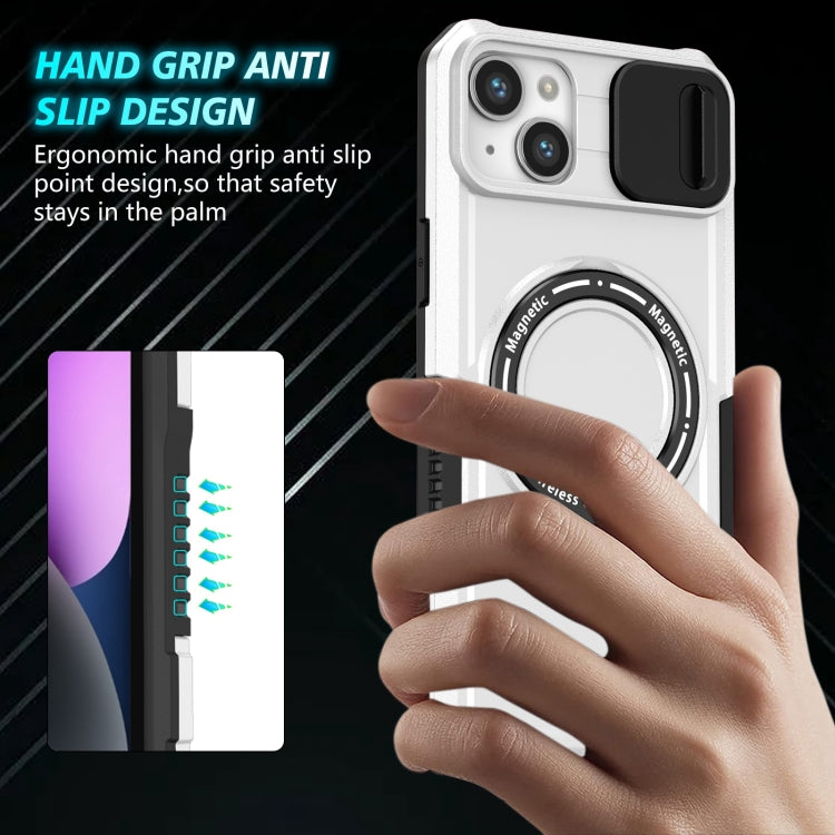 For iPhone 15 Sliding Camshield MagSafe Holder TPU Hybrid PC Phone Case(Black White) - iPhone 15 Cases by buy2fix | Online Shopping UK | buy2fix