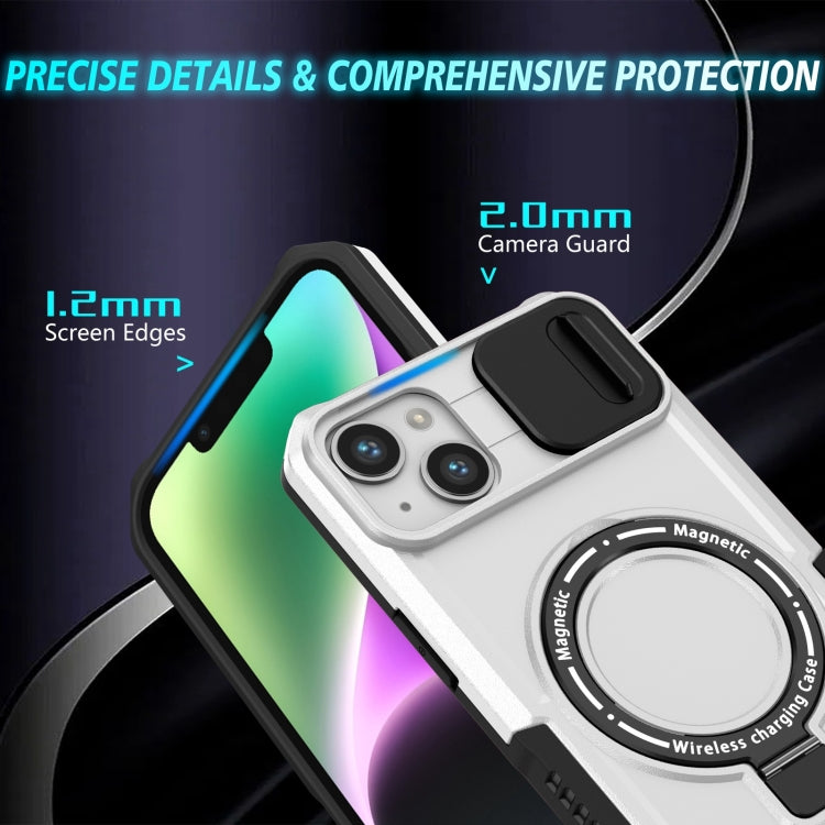 For iPhone 15 Sliding Camshield MagSafe Holder TPU Hybrid PC Phone Case(Black White) - iPhone 15 Cases by buy2fix | Online Shopping UK | buy2fix