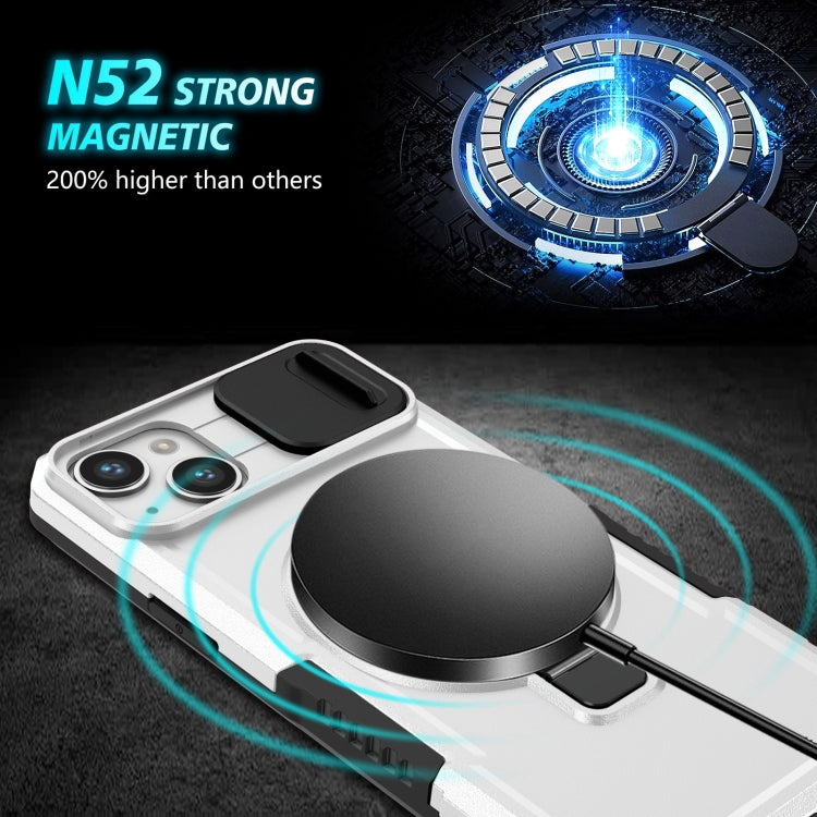 For iPhone 15 Sliding Camshield MagSafe Holder TPU Hybrid PC Phone Case(Black White) - iPhone 15 Cases by buy2fix | Online Shopping UK | buy2fix