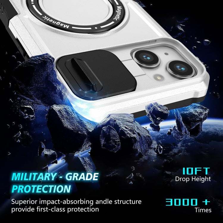 For iPhone 15 Sliding Camshield MagSafe Holder TPU Hybrid PC Phone Case(Black White) - iPhone 15 Cases by buy2fix | Online Shopping UK | buy2fix