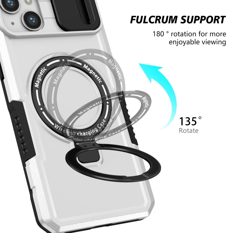 For iPhone 15 Sliding Camshield MagSafe Holder TPU Hybrid PC Phone Case(Black White) - iPhone 15 Cases by buy2fix | Online Shopping UK | buy2fix