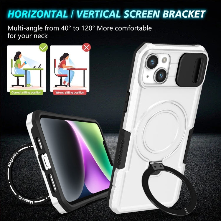 For iPhone 15 Sliding Camshield MagSafe Holder TPU Hybrid PC Phone Case(Black White) - iPhone 15 Cases by buy2fix | Online Shopping UK | buy2fix