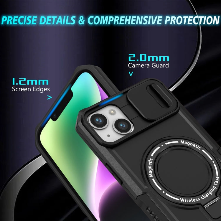 For iPhone 14 Sliding Camshield MagSafe Holder TPU Hybrid PC Phone Case(Black) - iPhone 14 Cases by buy2fix | Online Shopping UK | buy2fix