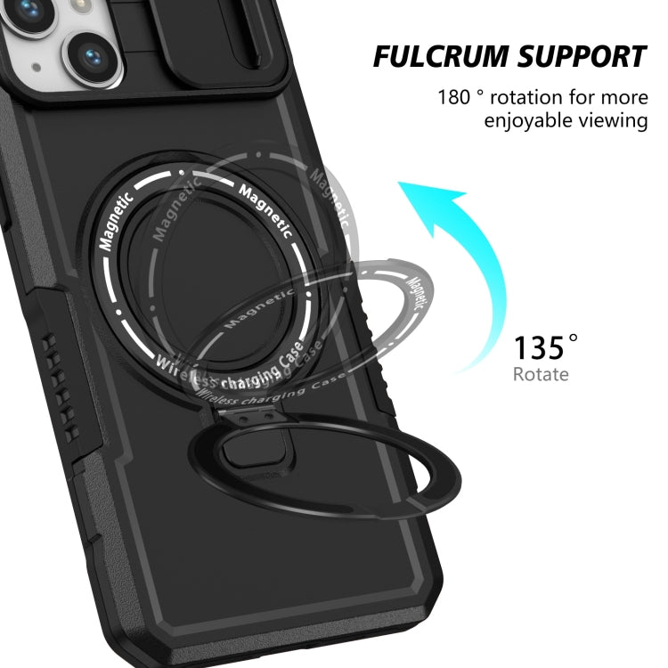 For iPhone 14 Sliding Camshield MagSafe Holder TPU Hybrid PC Phone Case(Black) - iPhone 14 Cases by buy2fix | Online Shopping UK | buy2fix