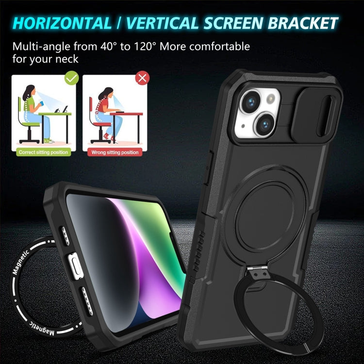 For iPhone 14 Sliding Camshield MagSafe Holder TPU Hybrid PC Phone Case(Black) - iPhone 14 Cases by buy2fix | Online Shopping UK | buy2fix