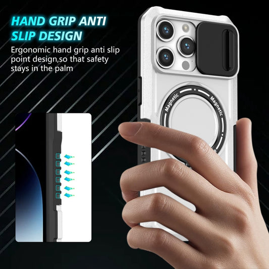 For iPhone 14 Pro Sliding Camshield MagSafe Holder TPU Hybrid PC Phone Case(Black White) by buy2fix