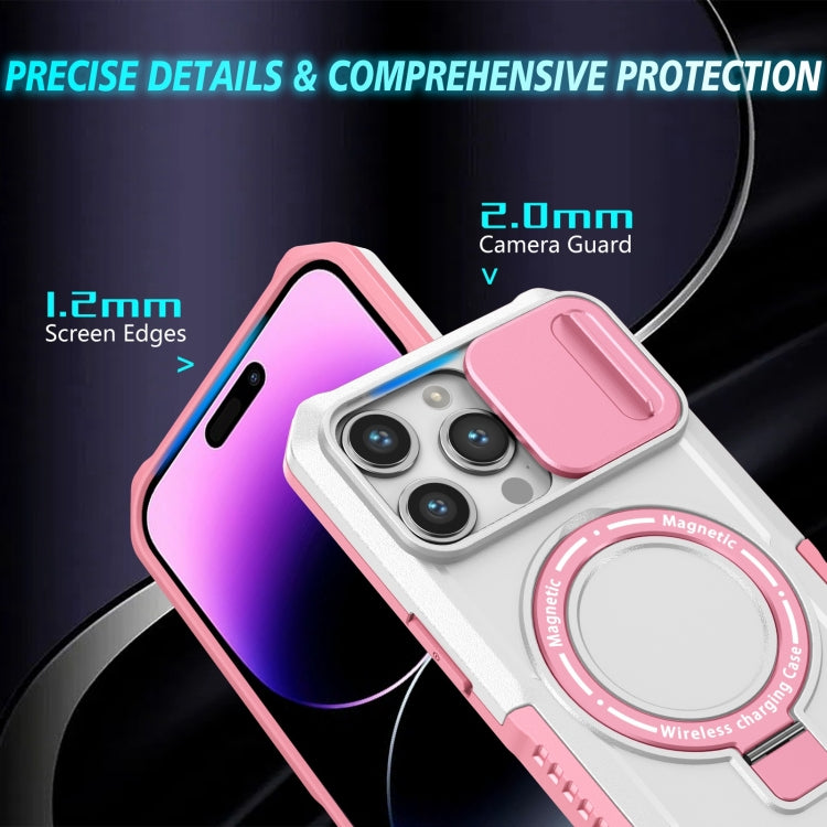 For iPhone 14 Pro Max Sliding Camshield MagSafe Holder TPU Hybrid PC Phone Case(Pink White) - iPhone 14 Pro Max Cases by buy2fix | Online Shopping UK | buy2fix