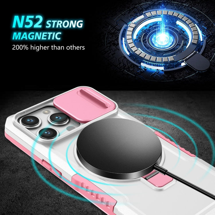 For iPhone 14 Pro Max Sliding Camshield MagSafe Holder TPU Hybrid PC Phone Case(Pink White) - iPhone 14 Pro Max Cases by buy2fix | Online Shopping UK | buy2fix