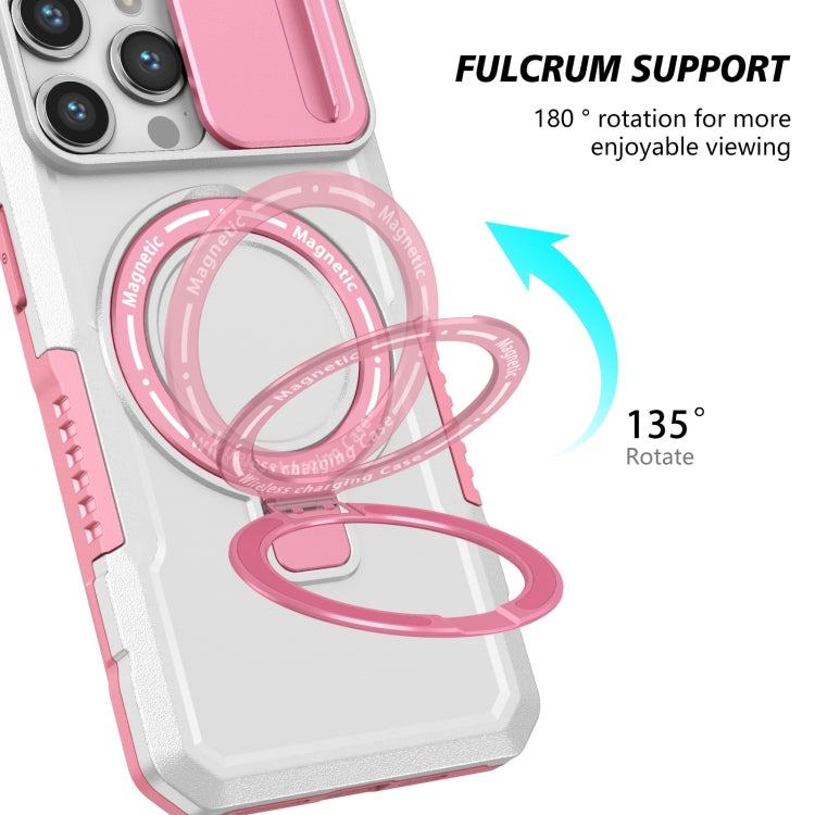 For iPhone 14 Pro Max Sliding Camshield MagSafe Holder TPU Hybrid PC Phone Case(Pink White) - iPhone 14 Pro Max Cases by buy2fix | Online Shopping UK | buy2fix