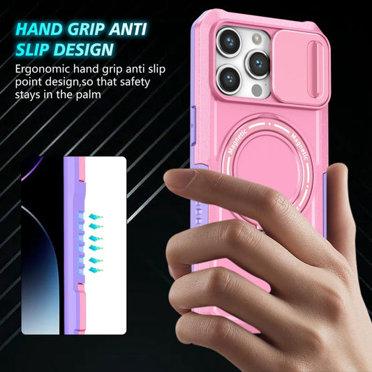 For iPhone 14 Pro Max Sliding Camshield MagSafe Holder TPU Hybrid PC Phone Case(Purple Pink) - iPhone 14 Pro Max Cases by buy2fix | Online Shopping UK | buy2fix
