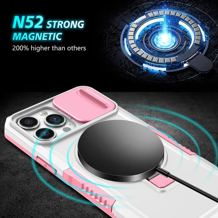 For iPhone 13 Pro Max Sliding Camshield MagSafe Holder TPU Hybrid PC Phone Case(Pink White) - iPhone 13 Pro Max Cases by buy2fix | Online Shopping UK | buy2fix