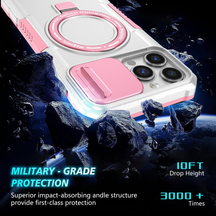 For iPhone 13 Pro Max Sliding Camshield MagSafe Holder TPU Hybrid PC Phone Case(Pink White) - iPhone 13 Pro Max Cases by buy2fix | Online Shopping UK | buy2fix