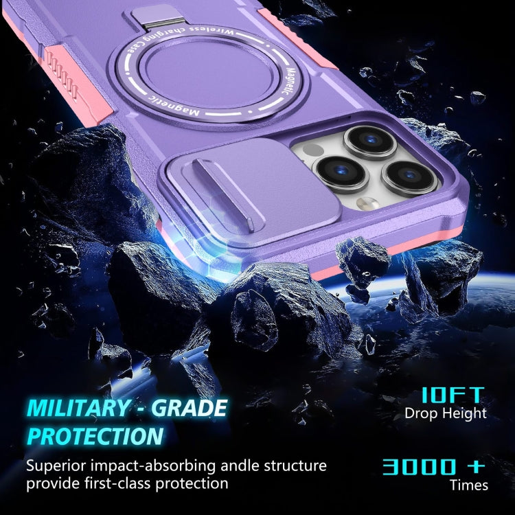 For iPhone 13 Pro Max Sliding Camshield MagSafe Holder TPU Hybrid PC Phone Case(Pink Purple) - iPhone 13 Pro Max Cases by buy2fix | Online Shopping UK | buy2fix