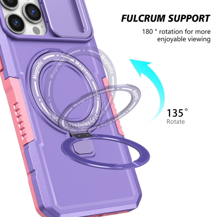For iPhone 13 Pro Max Sliding Camshield MagSafe Holder TPU Hybrid PC Phone Case(Pink Purple) - iPhone 13 Pro Max Cases by buy2fix | Online Shopping UK | buy2fix