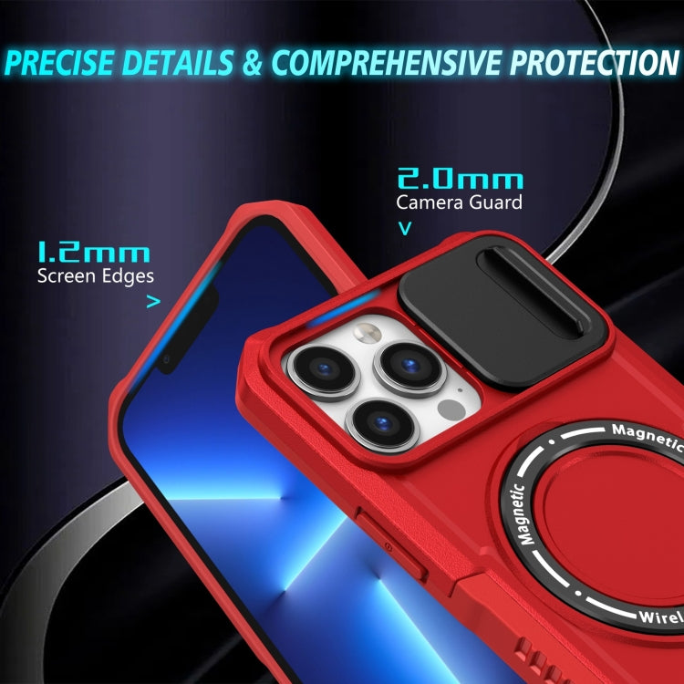 For iPhone 13 Pro Max Sliding Camshield MagSafe Holder TPU Hybrid PC Phone Case(Red) - iPhone 13 Pro Max Cases by buy2fix | Online Shopping UK | buy2fix