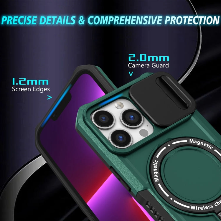 For iPhone 13 Pro Sliding Camshield MagSafe Holder TPU Hybrid PC Phone Case(Deep Green) - iPhone 13 Pro Cases by buy2fix | Online Shopping UK | buy2fix