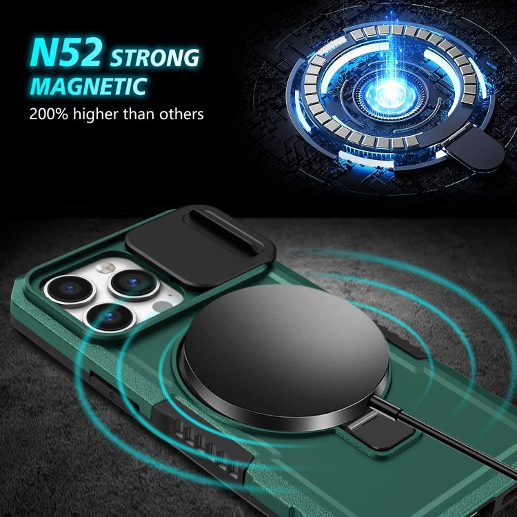 For iPhone 13 Pro Sliding Camshield MagSafe Holder TPU Hybrid PC Phone Case(Deep Green) - iPhone 13 Pro Cases by buy2fix | Online Shopping UK | buy2fix