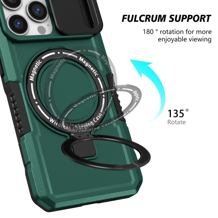 For iPhone 13 Pro Sliding Camshield MagSafe Holder TPU Hybrid PC Phone Case(Deep Green) - iPhone 13 Pro Cases by buy2fix | Online Shopping UK | buy2fix