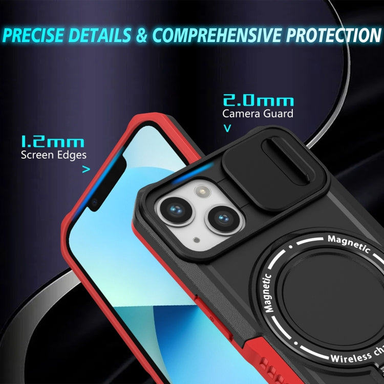 For iPhone 13 Sliding Camshield MagSafe Holder TPU Hybrid PC Phone Case(Black Red) - iPhone 13 Cases by buy2fix | Online Shopping UK | buy2fix