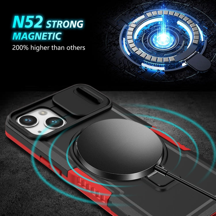 For iPhone 13 Sliding Camshield MagSafe Holder TPU Hybrid PC Phone Case(Black Red) - iPhone 13 Cases by buy2fix | Online Shopping UK | buy2fix