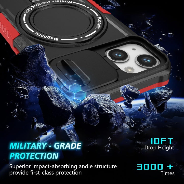 For iPhone 13 Sliding Camshield MagSafe Holder TPU Hybrid PC Phone Case(Black Red) - iPhone 13 Cases by buy2fix | Online Shopping UK | buy2fix